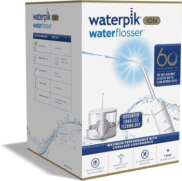 Іригатор для порожнини рота Waterpik ION WF11 (білий), бездротовий, акумуляторний та портативний, з 6 насадками та 1 футляром для зберігання