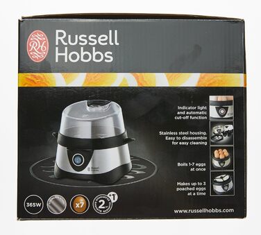 Яйцеварка Russell Hobbs переможець тесту, 1-7 варених або 3 яйця на пару до точки Нержавіюча сталь (включаючи вставку для пароварки, автоматичне вимкнення, сигнальний сигнал, без бісфенолу А, мірний стакан) 14048-56