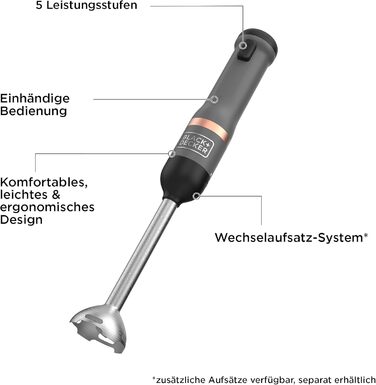 Ручний блендер BlackDecker Kitchen Wand BCKM1011KGF (7,2 Вольта, акумуляторний блендер, з 5 рівнями потужності, в наборі з чашкою для ножа та зарядним пристроєм на 700 мл)