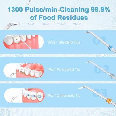 Іригатор для порожнини рота H2ofloss для зубів, бездротовий, водонепроникний іригатор для порожнини рота IPX7 з 5 режимами та 7 променями, акумуляторний USB та 300 мл для 30 днів використання вдома/в подорожах
