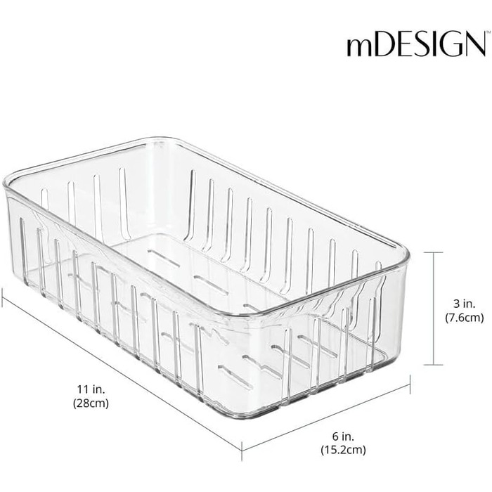 Невеликий контейнер для зберігання mDesign для кухні та холодильника Практична коробка для зберігання без кришки Органайзер для їжі в холодильнику з бічними відкриваннями Набір з 4 шт. Прозора упаковка 4 шт. и 15,2 x 27,9 x 7,6 см