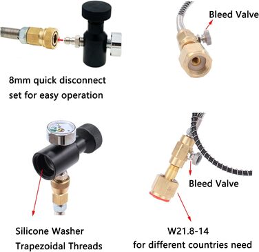 Адаптер для заправки CO2 Doo Engy Адаптер для заправки циліндра Шланг з манометром Шланг W21.8-14 Коннектор для резервуарів Sodastream Виробник газованої води для наповнення