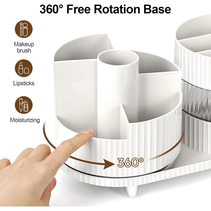 Обертовий органайзер для макіяжу ONXE 360, органайзер для туалетного столика з 3-шаровим відділенням для обертання, органайзер для зберігання косметики ідеально підходить для комодів, ванної кімнати, спальні