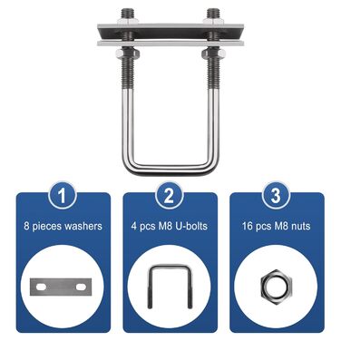 Гвинт M8, U-подібний різьбовий кронштейн, квадратні болти, U-болтові затискачі, U-болти для саду, автофургону, DIY, сонячної установки та кріплення (4 шт., M8x40x100 мм)
