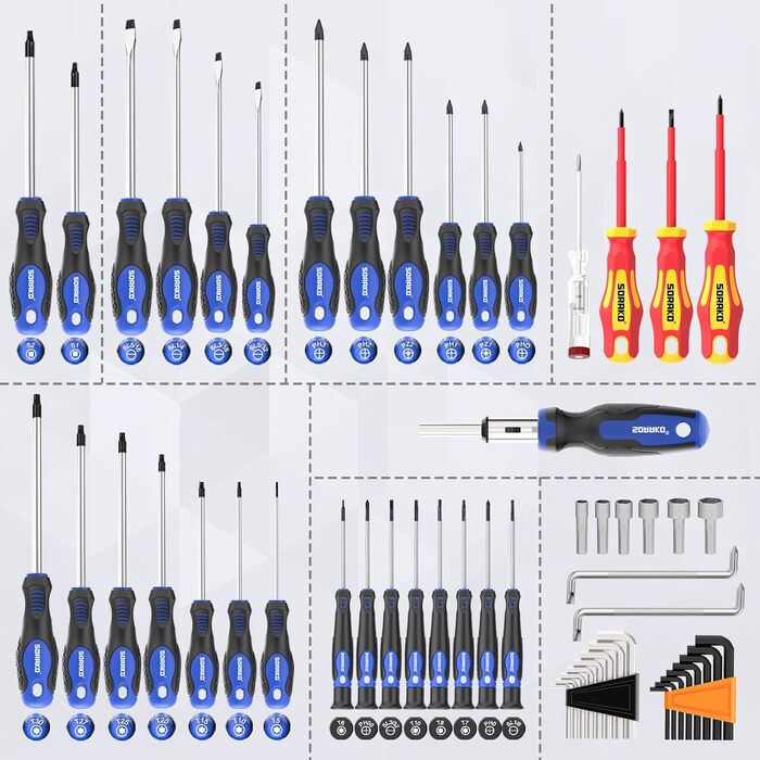 Набір магнітних викруток SORAKO 118 шт. , вкл. викрутки з храповиком, біти, прецизійні викрутки, ізольовані викрутки, тестер напруги, для ремонту вдома та в офісі 118PCS