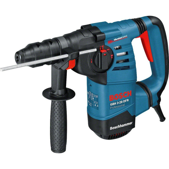 Перфоратор Bosch Professional GBH 3-28 DFR (в комплекті машинна серветка, швидкозатискний патрон 13 мм, змінний патрон SDS plus, додаткова ручка, мастило, кейс) Швидкозатискний патрон, змінний патрон SDS plus в кейсі