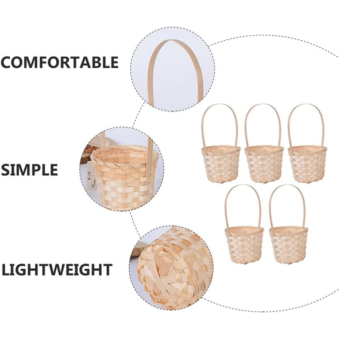 Ротанговий кошик з ручкою Подарунковий кошик Сільська ваза для квітів Весільний стиль Прикраса весільної вечірки Універсальний кошик Квіти Рослини Букет 9X17CM, 5 шт.