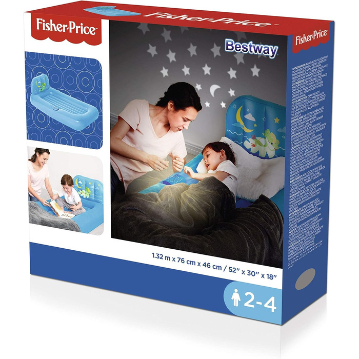 Дитяче ліжко Bestway Fisher Price, Dream Light, 132 x 76 x 46 см, зі світлодіодним проектором, синій