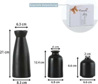 Чорні керамічні вази Набір з 3 невеликих квіткових ваз для декору, сучасний сільський декор будинку, декоративні вази для трави пампаси та сухоцвітів, ідеальна полиця, стіл, книжкова полиця, мантія