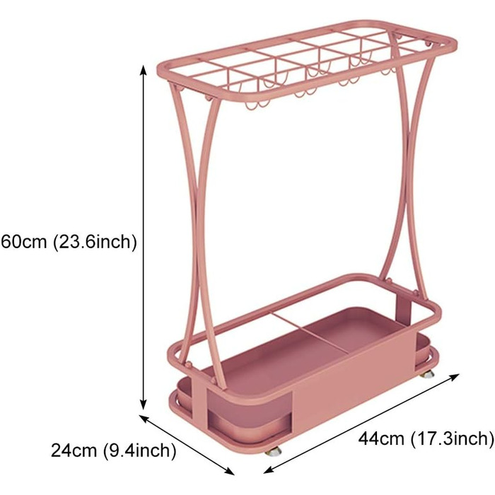 Підставка для парасольки, тримач для парасольки для передпокою зі знімним піддоном для крапель і 8 гачками, окремо стояча підставка для парасольки з металу, для домашнього офісу, вхідної зони, передпокою, тераси, Indust Pink