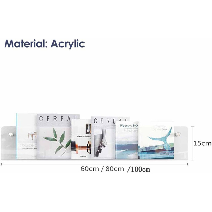 Настінне кріплення FZSERUN, акрилова книга для вітальні, довга підставка для журналів, підставка для брошур, підставка для газет, офісна підставка для журналів з тримачем, прозора 3 шт. , 100см 100см прозора 3 шт.