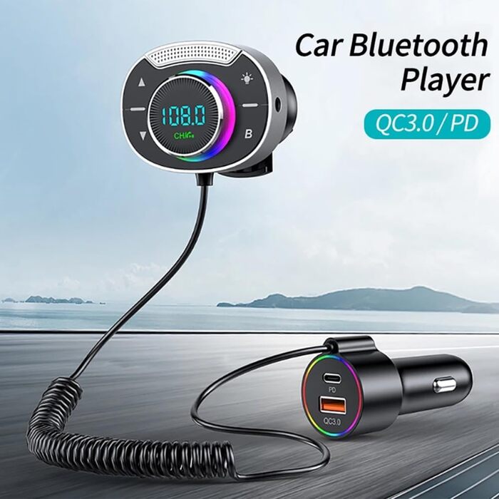 Автомобільний Bluetooth 5.0 FM-передавач PD 30 Вт QC3.0 Швидкий зарядний пристрій Бездротовий аудіоприймач гучного зв'язку MP3 Музичний плеєр Легке встановлення Простий у використанні