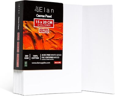 Полотно Elan Thin 40x40, 6-PACK 100 бавовняне полотно для малювання велике, малярський картон для акрилових фарб, дошка для малювання акрил, полотно художника велике, полотно для живопису біле, малярські дошки для розпису (15x20 см)