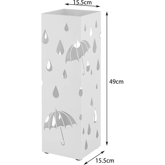Підставка для парасольки ACAZA з мискою, квадратна підставка для парасольки з металевою парасолькою, місце для зберігання парасольки зі стриманим дизайном, 49 x 16 x 16 см, біла біла