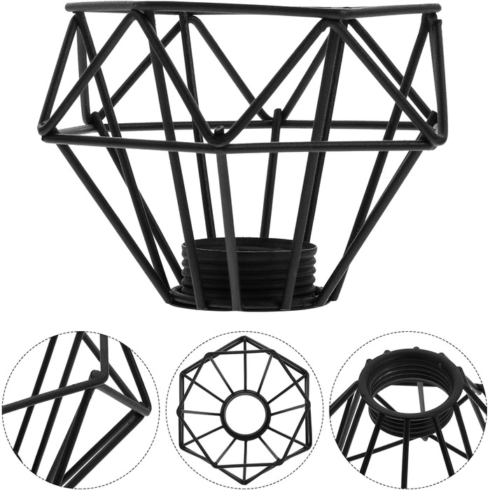 Металева лампочка Захисна клітка Абажур Вінтажний тримач для лампи Підвісний шнур освітлення Освітлювальний прилад Фермерський будинок Спальня Оздоблення їдальні, 3,62X3,62X2,55 дюйма Чорний