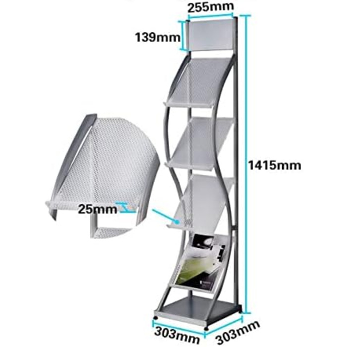 Сучасний окремо стоячий журнал, стійка для газет, підставка для газет, підставка для газет, інформаційний стенд, підставка для газет з металевою основою, окремо стоячий журнал, 1004
