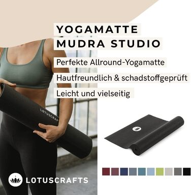 Килимок для йоги LOTUSCRAFTS MUDRA STUDIO товщина 5 мм 183x61 см - 1,2 кг легкий - килимок для йоги не ковзає, не токсичний і приємний для шкіри - ідеально підходить як гімнастичний килимок, спортивний килимок, килимок для фітнесу та килимок для пілатесу 