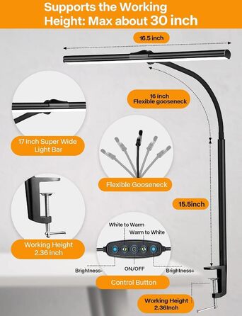 Настільна лампа LED Dimmable - настільна лампа Затискний захист очей Настільна лампа Монітор Офісний стіл Затискач на гусячій шиї Лампа 5 Колірна температура 5 рівнів яскравості Architect Lamp Retro