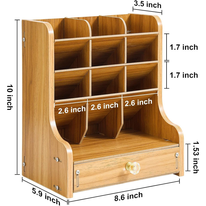 Настільний органайзер Catekro, дерев'яний настільний органайзер, потовщена тарілка, багатофункціональна коробка для зберігання столу з тримачем для ручки в шухляді для дому, школи, офісу (коричневий)