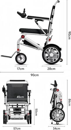 Електричне інвалідне крісло складне легке електричне інвалідне крісло, інвалідне крісло електричне портативне для дорослих і людей похилого віку, всі інвалідні візки підвищеної прохідності, сидіння 45 см, підтримка 150 кг, 12AH