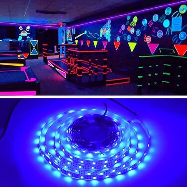 УФ світлодіодна стрічка Blacklight Strip з можливістю затемнення, стрічкова стрічка SMD 5050 60led/m світлова струнна стрічка з блоком живлення для декору Carnival Bar Disco Party, комплект 5M IP20 5050