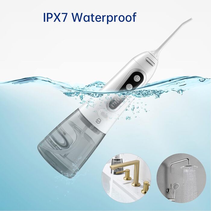 Бездротовий водяний флоссер електричний з 5 режимами та 5 насадками Water Flosser IPX7 Водонепроникний USB-заряджання 300 мл Іригатор порожнини рота Water Flosser Очищувач зубів для домашніх подорожей (білий)