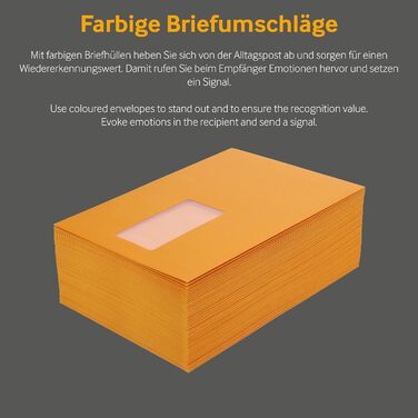 Кольорові конверти, DIN C6/5, Чутливий до тиску клей зі смужками, що відклеюються, Прямий клапан, 130 г/кв. м. Колориста, З вікном, Жовтий, Порожні конверти (вікно DIN C5, помаранчевий-50), 100 шт.