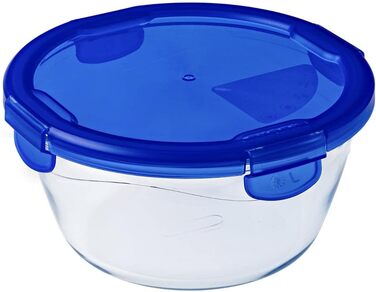 Скляний контейнер з кришкою Cook and Go, Pyrex, овальний, 1,6 л, скло, синій/прозорий, 20 см 20 х 20 х 9 см Круглий контейнер