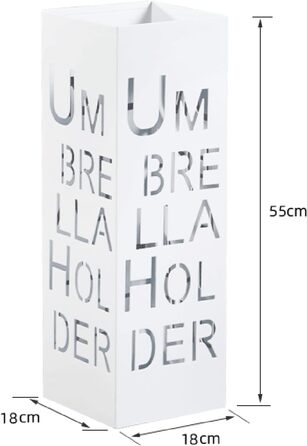Тримач для парасольки в передпокій, підставка для парасольок з металу, для внутрішнього використання, економія простору, креативні літери, органайзер для парасольок, вхідні двері, підставка для тростин (колір білий) (білий 18 х 18 х 55 см) білий 181855см