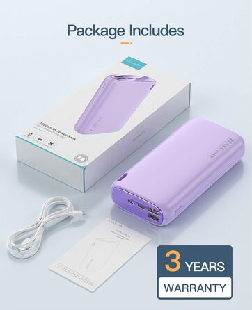 Зовнішній акумулятор для мобільного телефону Kuulaa Powerbank 26800mAh, Power Bank Macaroon Color Dual Output Portable Charger Зовнішній акумулятор, сумісний з iPhone 16 15 14 13 12 Pro Max Samsung iPad Huawei, фіолетовий