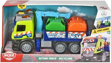 Вантажівка для переробки сміття Dickie Toys Action Truck з контейнером для сміття, з краном, звуковою та світловою сигналізацією, функцією завантаження та розвантаження, для збору сміття для дітей віком від 3 років 203745015 Зелений/синій