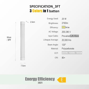 Світлодіодне вологозахисне світло, світлодіодна трубка 90 см 25 Вт 2760LM 3CCT (3000K/4000K/6500K) теплий/нейтральний/холодний білий, стельовий світильник для підвалу, майстерні, гараж, кухня, ванна кімната, офіс, сарай для зберігання 3cct теплий/нейтраль
