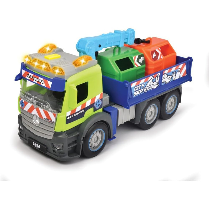 Вантажівка для переробки сміття Dickie Toys Action Truck з контейнером для сміття, з краном, звуковою та світловою сигналізацією, функцією завантаження та розвантаження, для збору сміття для дітей віком від 3 років 203745015 Зелений/синій