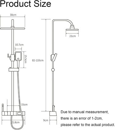 Розумна душова система з цифровим дисплеєм із постійним контролем температури, барвистою атмосферою, комбінованим набором із дощовою лійкою для настінного кріплення (колір A, розмір 82 x 110 см)