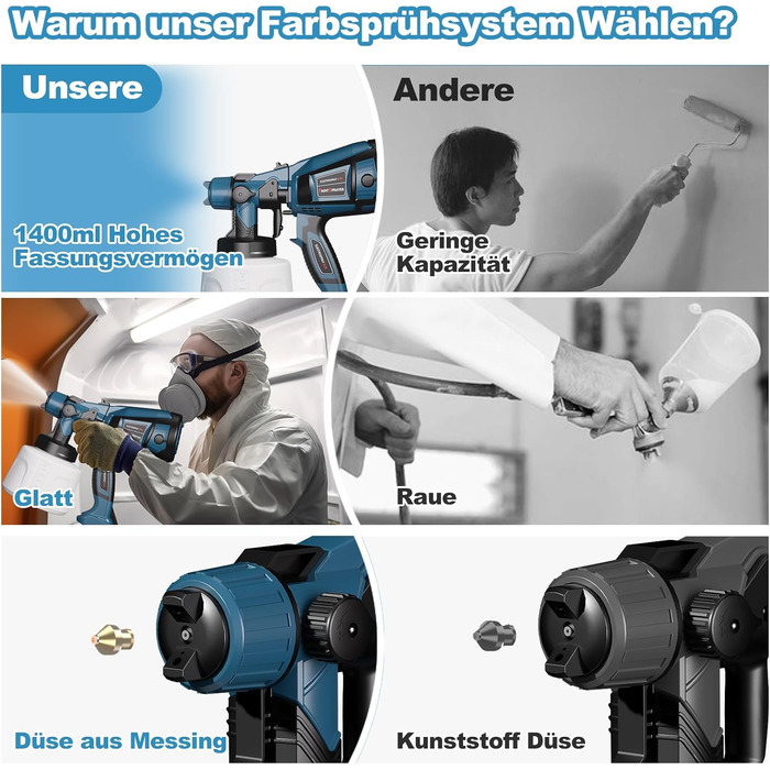 Система розпилення фарби, електричний пістолет-розпилювач потужністю 800 Вт з баком 1400 мл, розпилювач фарби для огорожі з 5 насадками та 3 розпилювачами, електричний пістолет-розпилювач HVLP для садової огорожі, стін, меблів, стелі - система розпилення 