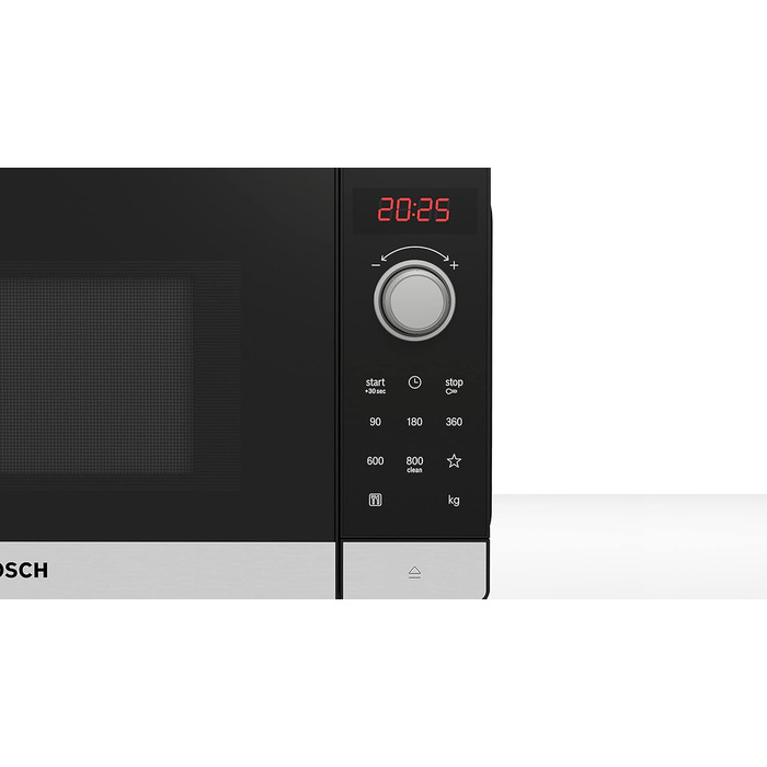 Мікрохвильова піч Bosch FFL023MS2 Series 2, 26 х 44 см, 800 Вт, поворотний стіл 27 см, дверна петля ліва, AutoPilot 7 7 автоматичних програм, підтримка прибирання, LED-сенсорний дисплей, нержавіюча сталь нержавіюча сталь (нова) з автоматичними програмами 