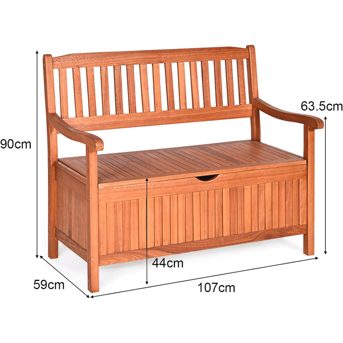 Садова лавка COSTWAY дерев'яна з місцем для зберігання, дерев'яна лавка для 2-місного вантажопідйомності до 360 кг, балконна лавка зі знімною внутрішньою сумкою, лавка для саду, балкона, тераси