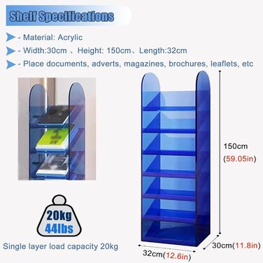 Стелаж для журналів, підлоговий, акриловий, рухомий стелаж для брошур, стелаж для літератури, стелаж для зберігання книг великої місткості, тримач для брошур на 7 рівнів (колір помаранчевий, розмір 7 рівнів помаранчевий 7 Tier)