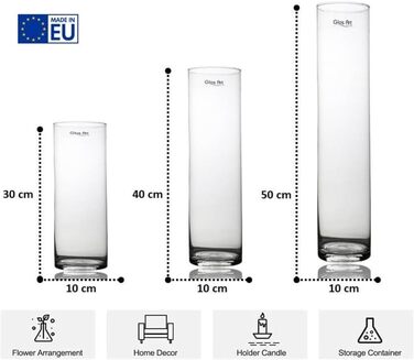 Скляна ваза Декоративна ваза з прозорого скла циліндр пряма, висота 30-50см, вітальня (50х10см)