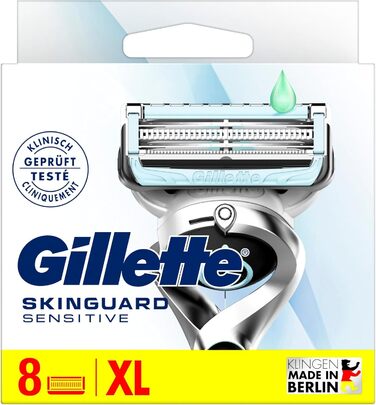 Леза для бритв Gillette SkinGuard Sensitive для бритв, 8 змінних лез для вологих бритв чоловіків із захистом шкіри, зроблено в Німеччині Новинка