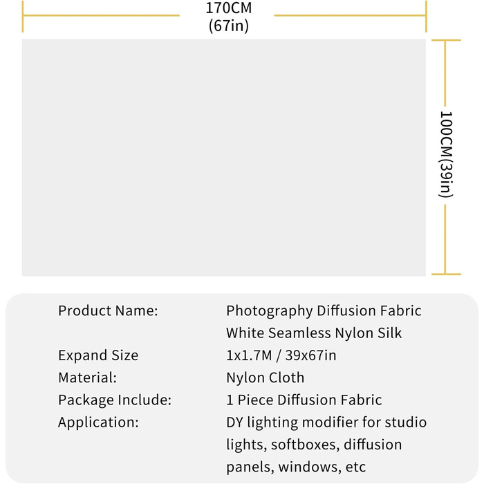 Дифузорна тканина Нейлон Шовк Білий Дифузійний безшовний модифікатор світла для освітлення фотографії, софтбокс і світлові намети, 1.7M