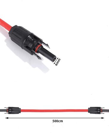 Подовжувач сонячного кабелю 5M 2 шт. , подовжувач сонячного кабелю 12AWG, фотоелектричний кабель 4MM, фотоелектричний сонячний кабель, водонепроникний IP68 для фотоелектричного вузла сонячних елементів сонячної системи