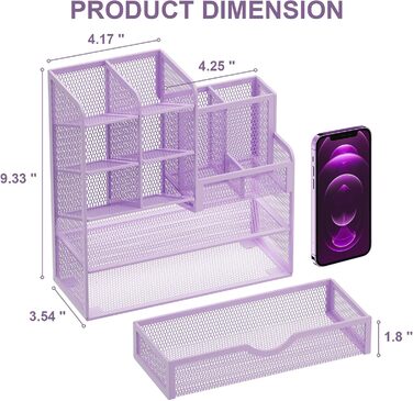Настільний органайзер Marbrasse Net, багатофункціональний тримач для ручки з ящиком, полиця для зберігання шкільного домашнього офісного приладдя (фіолетовий)