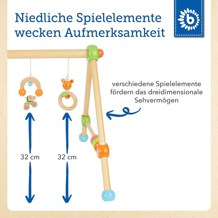 Ремінь безпеки Bieco регулюється по висоті Грати в Арка Дитяче Дерево Грати в Арка Дерев'яна Дитина Грати в трапецію з дерева Дитяча мобільна деревина Центр активності Baby Gym Дерев'яна іграшка Baby Дитячі іграшки (помаранчеві/зелені/сині, одномісні)