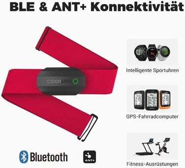 Нагрудний ремінь Монітор серцевого ритму ANT/Bluetooth Датчик монітора серцевого ритму, HRM Преміум ремінь серцевого ритму Вимірювання HRM Водонепроникний IP67, сумісний з Polar, Wahoo, Garmin, Zwift, Strava (SB-RD), 808S