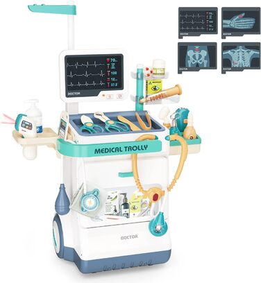 Набір дитячого лікаря Fegalop, 26 аксесуарів, набір уявної медичної станції для хлопчиків та дівчаток, пересувний візок зі стетоскопом та медичними іграшковими аксесуарами для дітей від 3 років, рольова гра