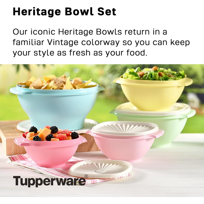 Миска Tupperware Heritage Collection 5.25 чашка з кришкою Starburst, 4 шт. и, вінтажна, різнокольорова, можна мити в посудомийній машині та не містить бісфенолу А, 1,3 л 5,25 чашки - чотири упаковки