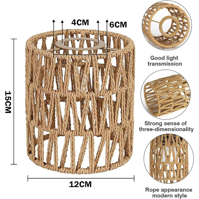 Абажур Boho, абажур з ротанга Retro, абажур для настільної лампи, абажур торшер, абажур в стилі бохо для вітальні спальні оформлення будинку, 2 шт.