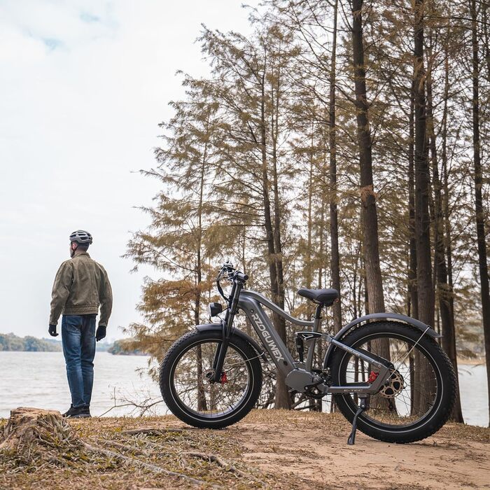 Електричний велосипед RZOGUWEX, 26-дюймовий позашляховий EBIKE для дорослих зі знімним літій-іонним акумулятором 48 В 25 Ач, 7 передачами з подвійними амортизаторами та подвійним гідравлічним дисковим гальмом (чорний)