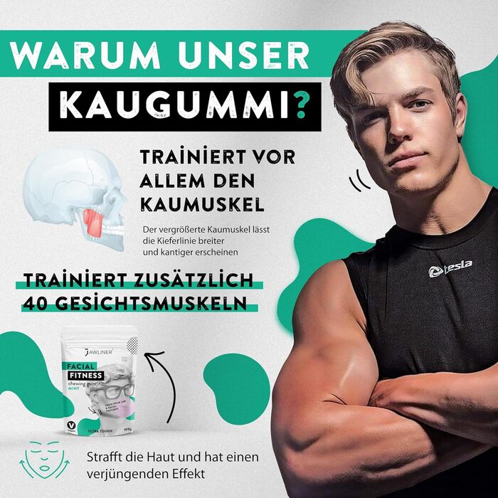 Жувальна гумка - Жувальна гумка Jawline - Тверда гумка - Mewing Gum (м'ята) - Jaw Trainer - Запас на 2 місяці ука (1 упаковка)